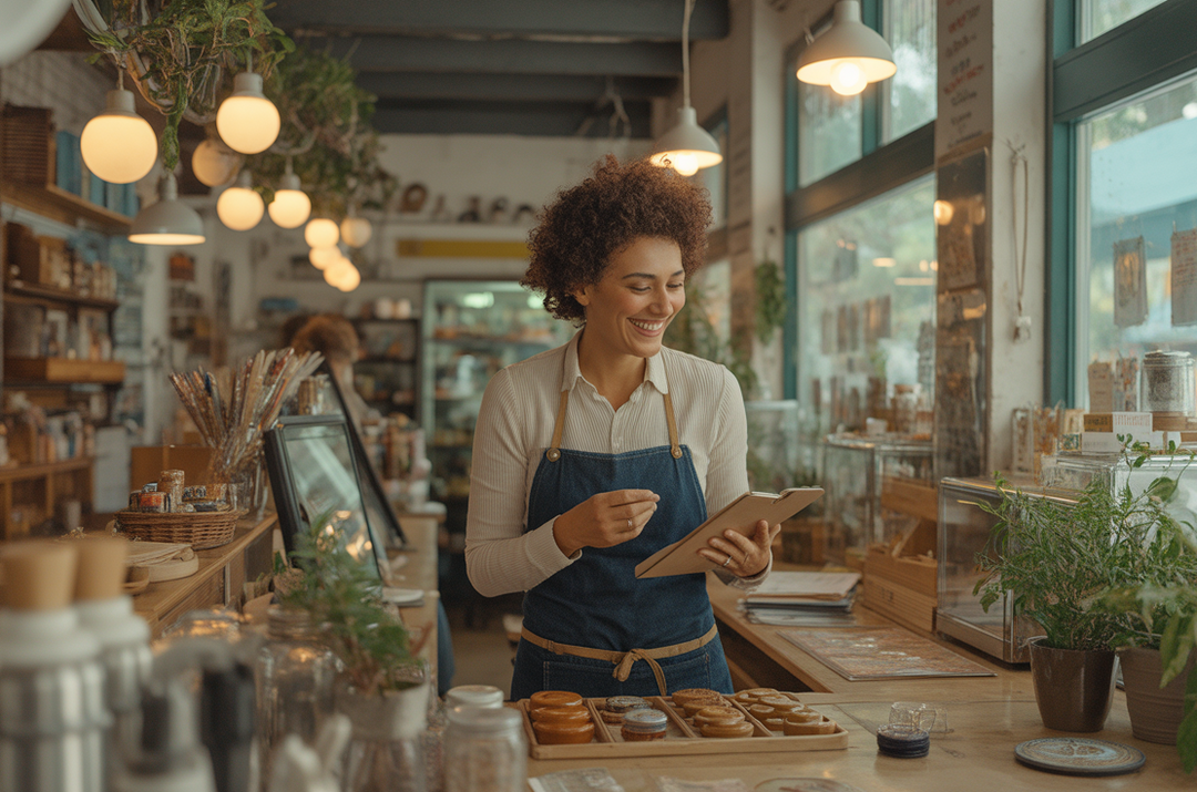 Customer served at a bustling counter - more customers and sales from AI tools for small businesses.